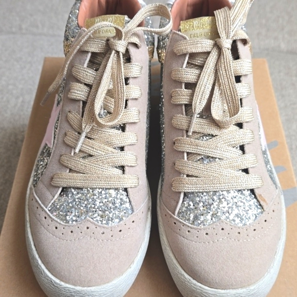 Mi.iM Daisy Light Gold (Pink Star) Lace-up Glitter Suede Mid Star Sneakers - Picture 10 of 16